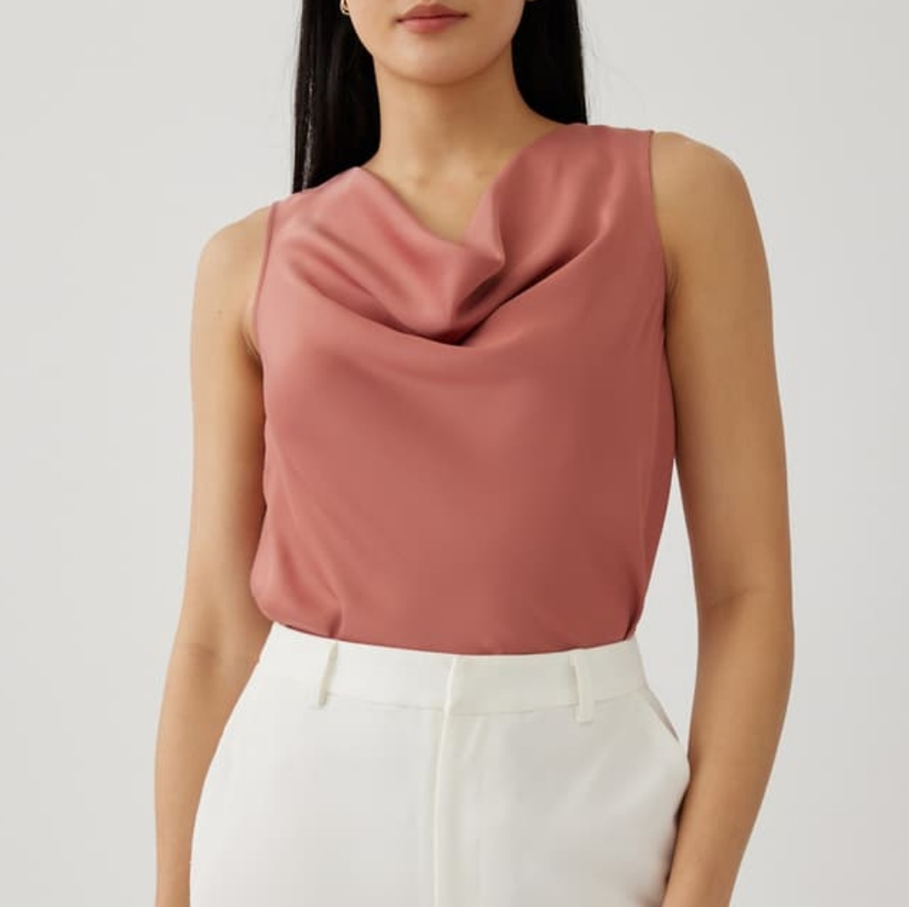 Love, Bonito Womens Verniece Satin Cowl Neck Shell Top - Rose, S